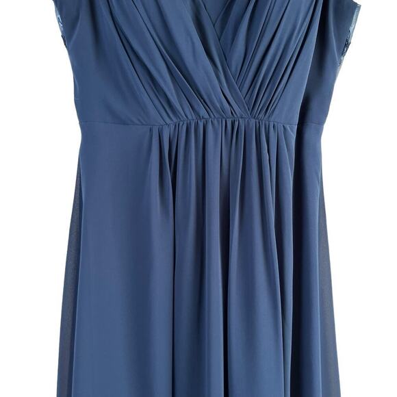 Azazie A-Line Pleated Chiffon Bridesmaid Dress Lace V Back in Navy Blue, Size A8 - Picture 6 of 13